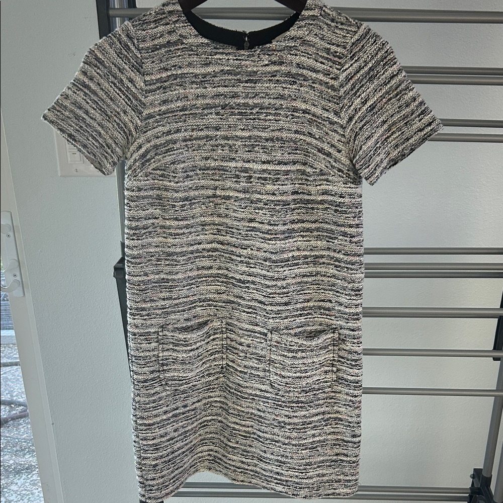 LOFT Textured Black and Cream Mini Dress